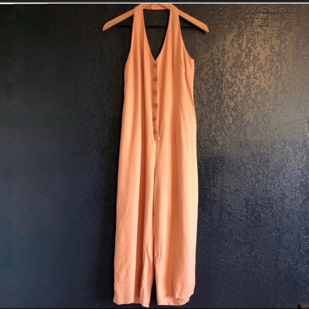 Pink linen blend romper